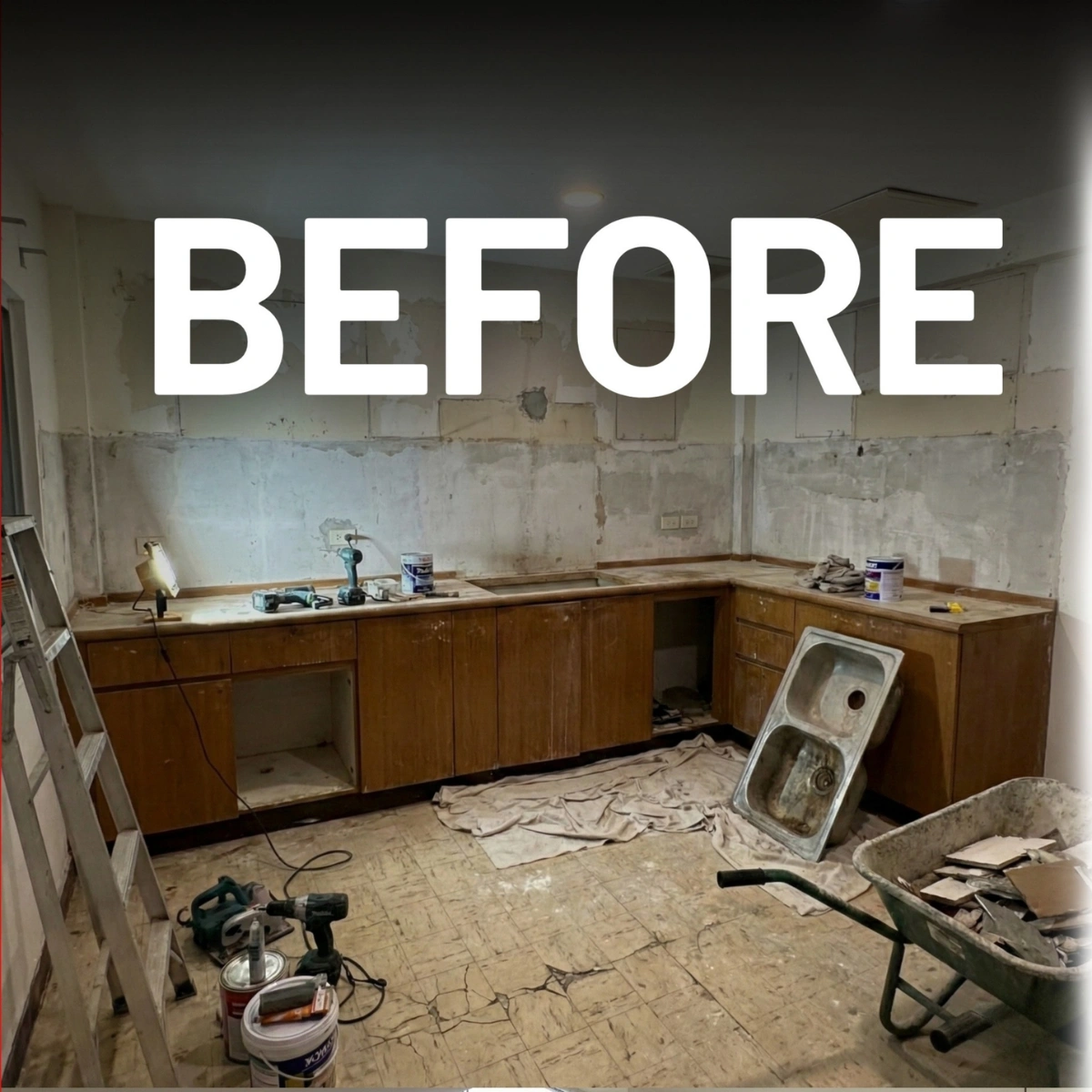 ภาพBefore จุดเสี่ยงความชื้นใต้ซิงก์ในชุดครัว ต้องเช็กก่อนติดตั้ง