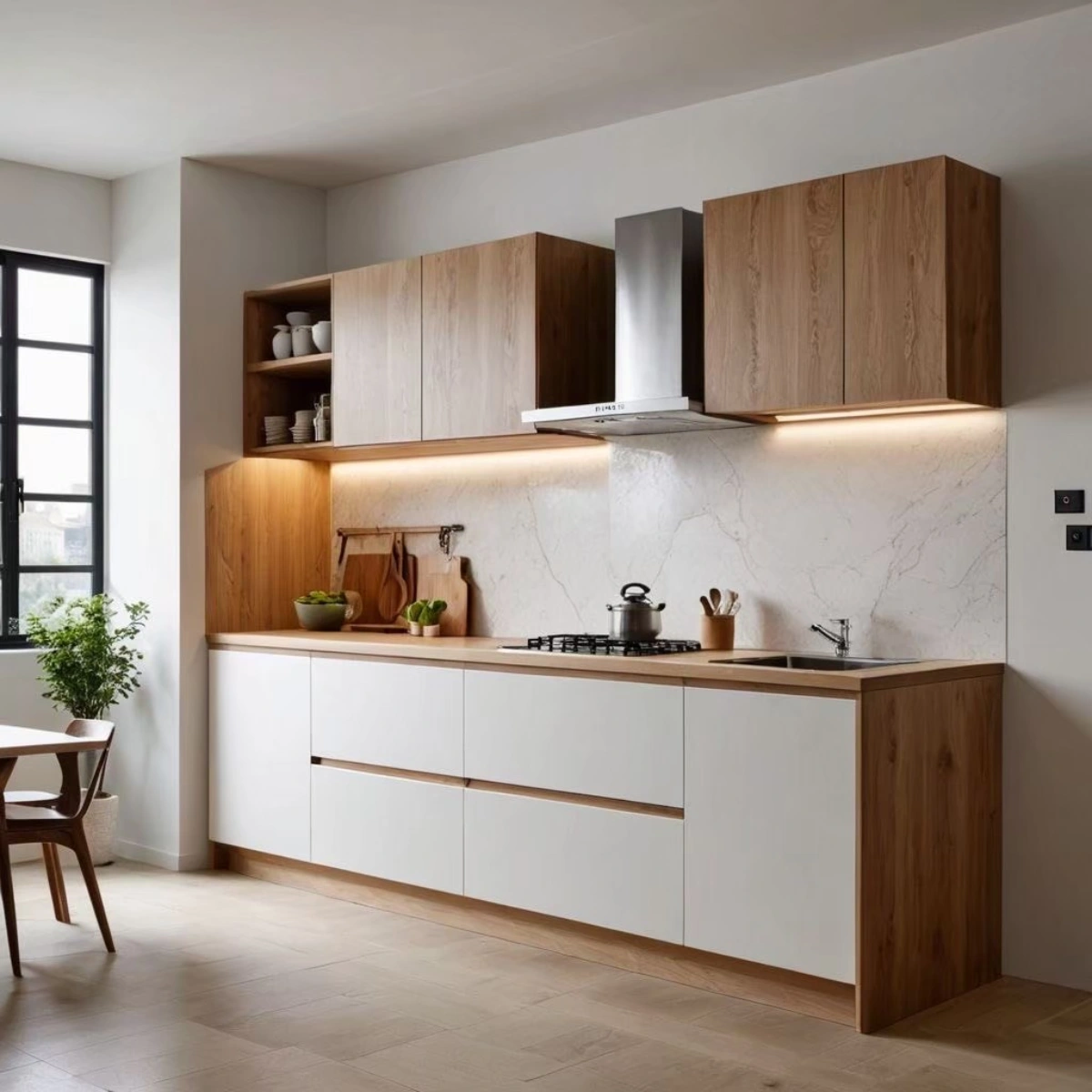 ตัวอย่าง ครัวบิ้วอิน งานจริง แบ่งโซนใช้งานและวัสดุเช็ดง่าย